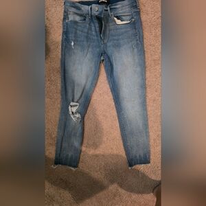 Express Light Blue Cropped Legginf Distressed Jeans